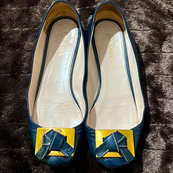 Prada Women's Blue and Gold Flats - Picture 1 of 9